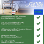 Toilettenstuhl & Duschstuhl. Höhenverstellbar, mit Rückenlehne. Bis 136 kg