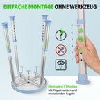 Montage ohne Werkzeug in 5 Min., Beine einstecken, Flügelmuttern festziehen; Höhe per Druckknopf (6 Stufen) verstellbar
