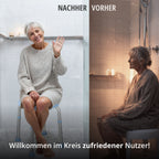 Duschen ohne geeigneten Sitz, links entspannt auf dem drehbaren Duschhocke